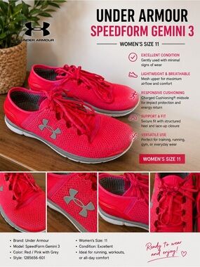 Under Armour Women's SpeedForm Gemini 3 Running Shoes - Hot pink with Gray
